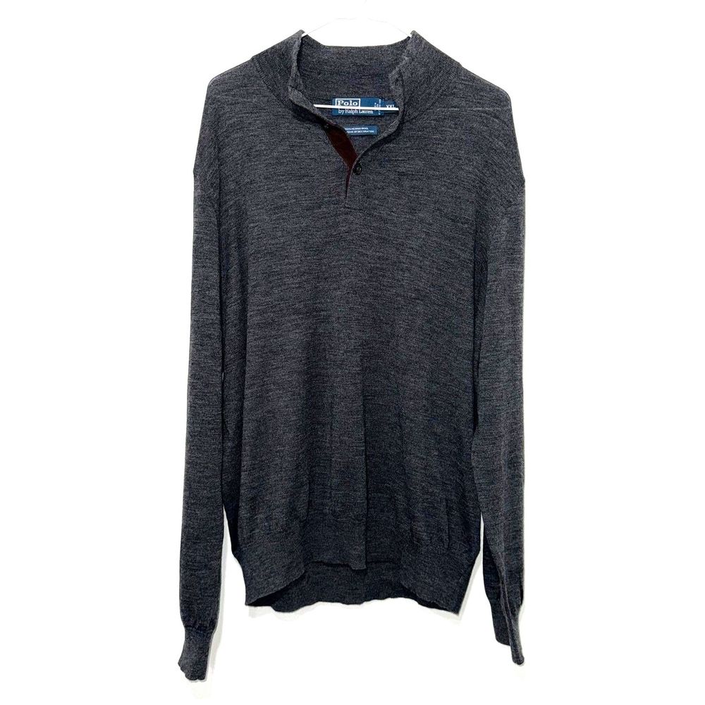 Polo By Ralph Lauren Men's Merino Wool Polo Collar Sweater - Gray XXL